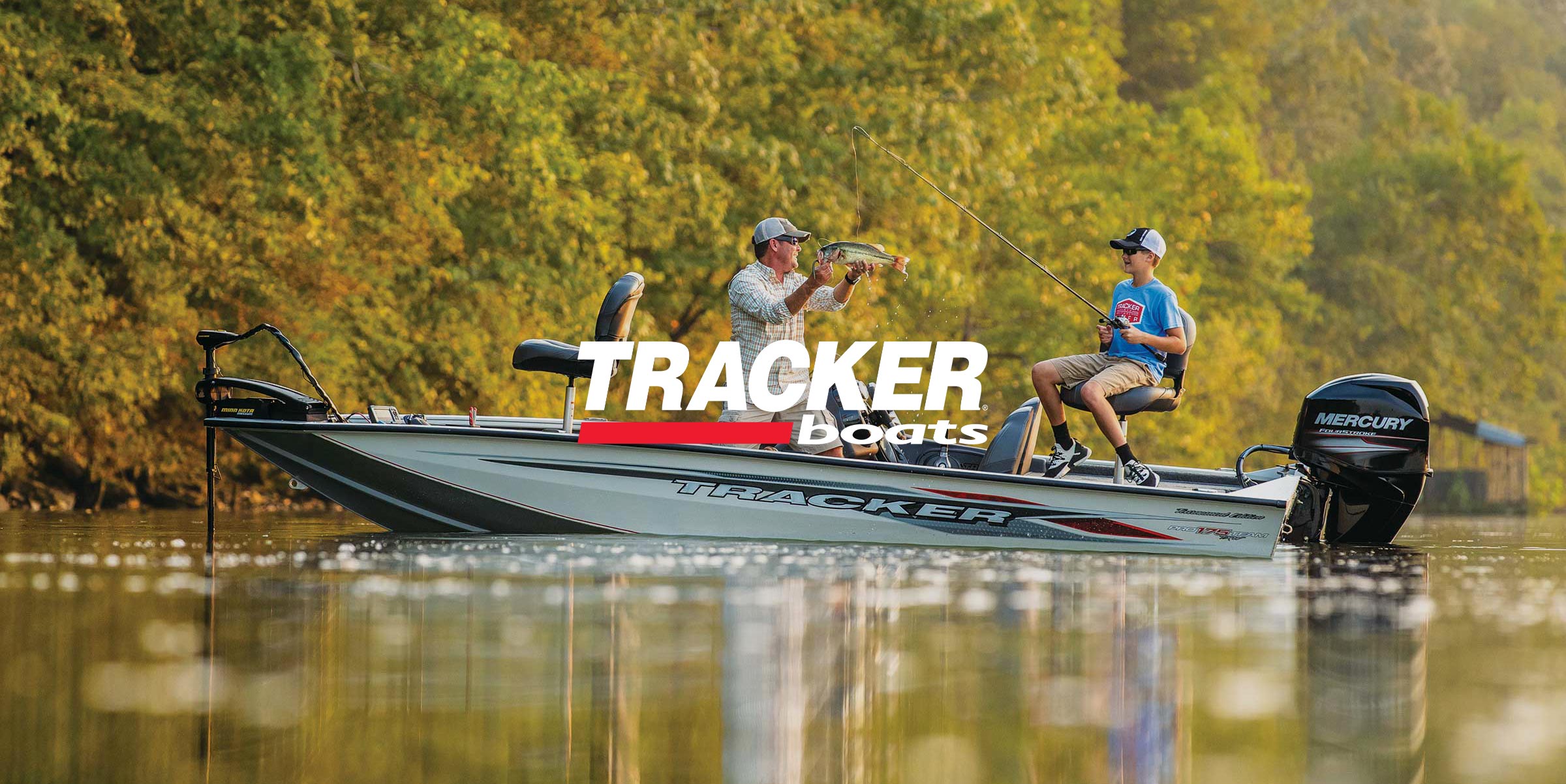 Tracker Boats logo on fishing image